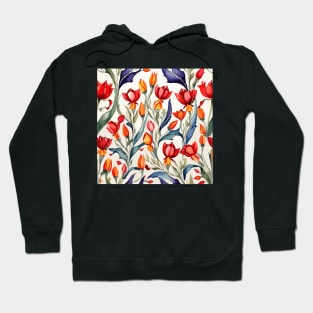 Red Orange Turkish Tulips Ottoman Pattern Hoodie